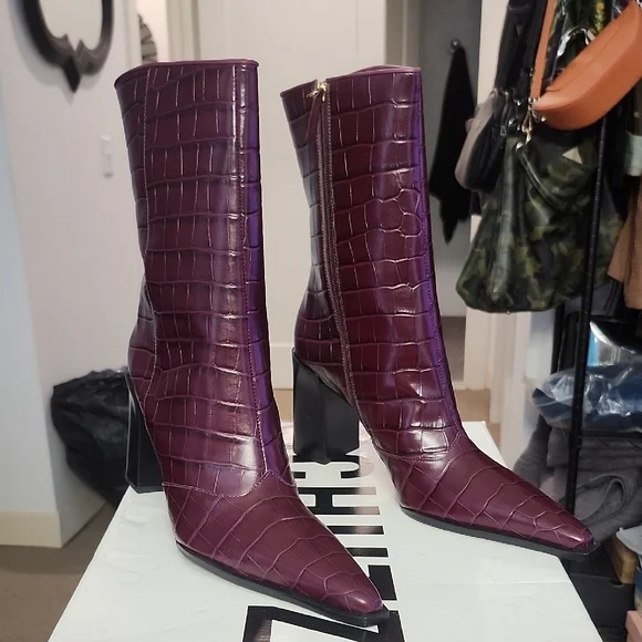 SCHUTZ LEATHER FAUX CROC BLOCK HEEL - Picture 4 of 9